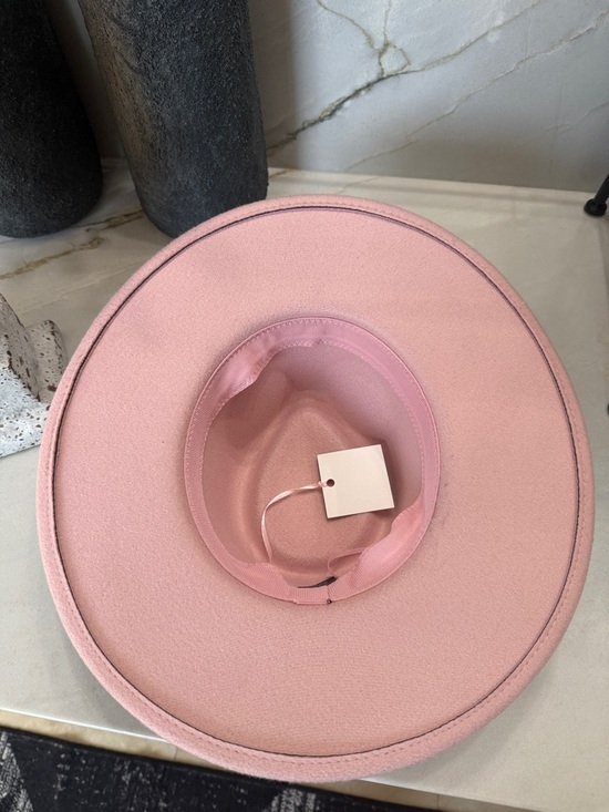 SellersMerch Pink Wool Fedora with Barbed Wire Band and Red Floral Patch main image 4